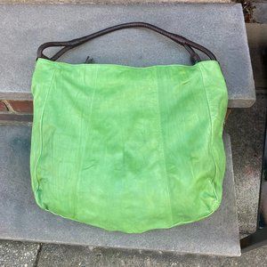 Large Christopher Kon hobo bag.  Grass green, brown leather strap.